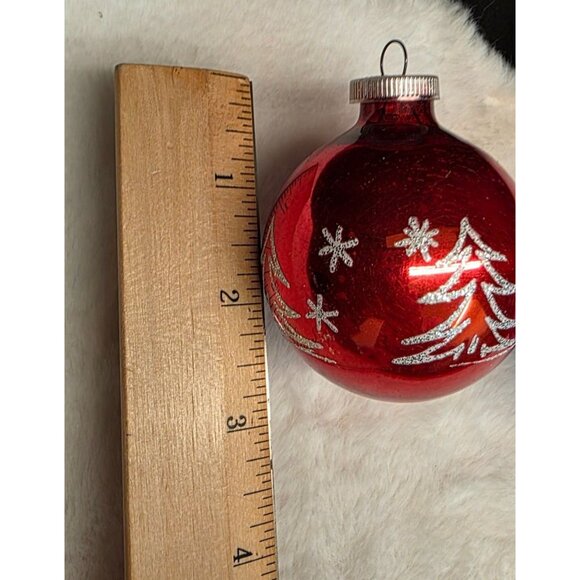 Vintage Glass Christmas Tree Snowflake Mica Stenciled Christmas Ornaments - Picture 3 of 6